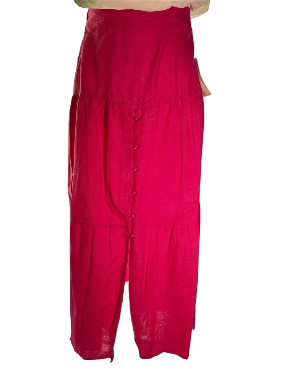 NWT Fuchsia Tiered Button Front Maxi Skirt | Boho Cottagecore | Size Small